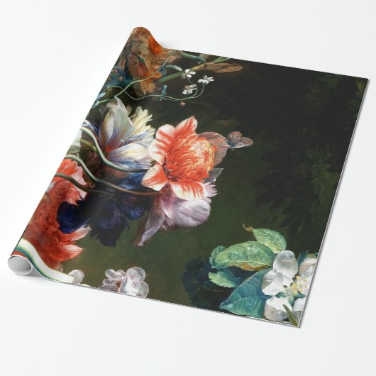 PINK RED ANEMONES WHITE FLOWERS, BUTTERFLES IN BLA CADEAUPAPIER (Uitgerold)