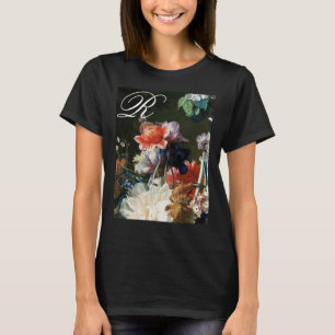 PINK RED ANEMONES WHITE FLOWERS, BUTTERFLY MONOGRA T-SHIRT