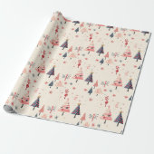 Pink, Red, Blue Tree Festive Holiday Art Cadeaupapier (Uitgerold)