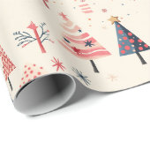 Pink, Red, Blue Tree Festive Holiday Art Cadeaupapier (Rol Hoek)