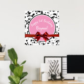 Pink Red Bow Black Dalmatian Spots Birthday Party Poster (Thuiskantoor)