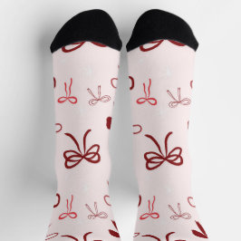 Pink Red Bow Christmas Socks Sokken