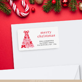 Pink Red Bow Merry Christmas Address Label