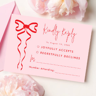 Pink Red Bow moderne mariage carte RSVP