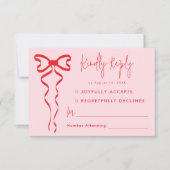 Pink Red Bow moderne mariage carte RSVP (Devant)