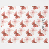 Pink Red Butterflies Fleece Deken (Voorkant (Horizontaal))