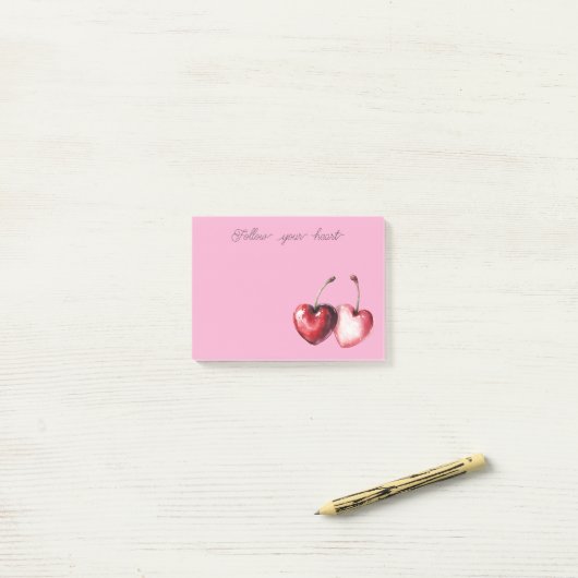 Pink Red Cherry Hearts Post-it® Notes (Op bureau)