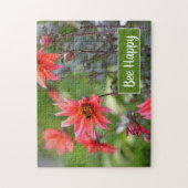Pink & Red Dahlia Garden Flowers Bee Happy Puzzle (Vertical)