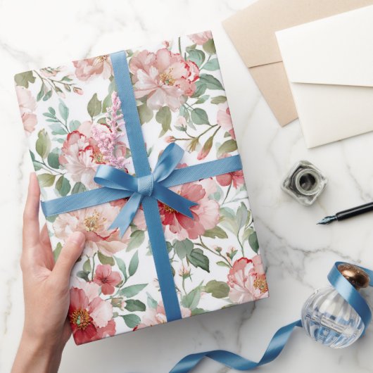 Pink Red Floral Birthday Cadeaupapier (Geschenken)