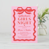 Pink Red Galentine's Girls Night Party Invitation (Debout devant)