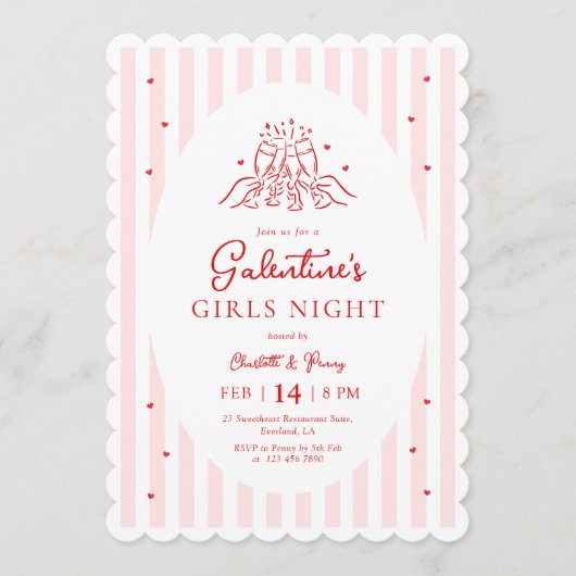 Pink Red Galentine's Party Invitation (Devant)