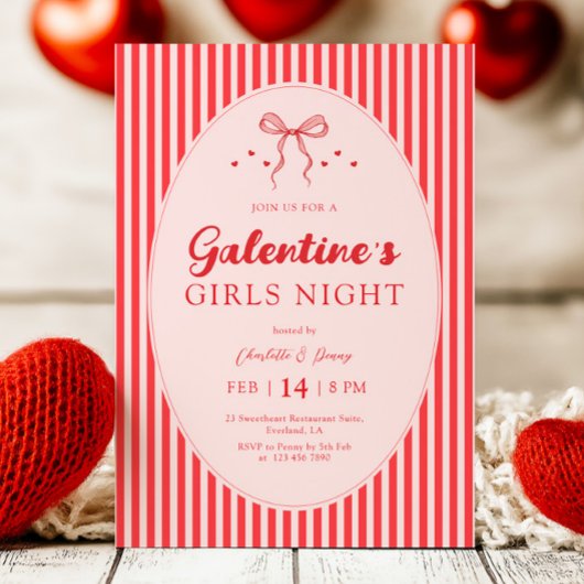 Pink Red Galentine's Party Invitation Kaart