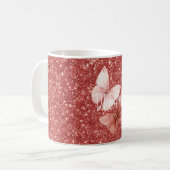 Pink Red Glitter Butterflies Koffiemok (Voorkant links)