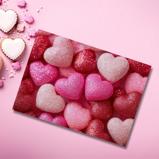 Pink Red Glitter Hearts Valentine`s Day Card Kaart