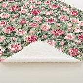 Pink Red Green Roses Floral Sherpa Deken (3/4)