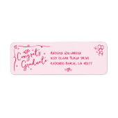 Pink Red Hand Drawn Doodle Graduation Fun Address Etiket (Voorkant)