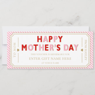 Pink Red Happy Mother's Day Gift Voucher Card Kaart