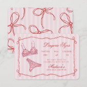 Pink & Red Heart Lingerie Sizes Shower Bow Informatiekaartje (Voorkant / Achterkant)