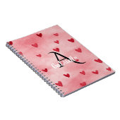 Pink Red Hearts Monogram Name Notitieboek (Rechterzijde)