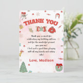 Pink Red hiver Noël Carte de remerciements d'anniv (Debout devant)