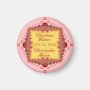 Pink Red Lace Wedding Date Aankondiging Magnet Magneet