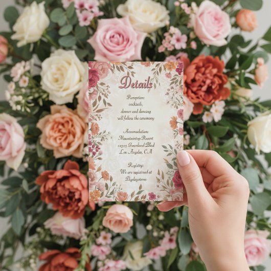 Pink & Red Romantic Spring Floral QR Code Wedding Informatiekaartje