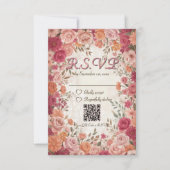 Pink & Red Romantic Spring Floral QR Code Wedding RSVP Kaartje (Voorkant)