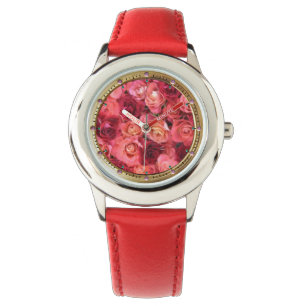 PINK RED ROSE FIELD HORLOGE