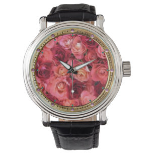 PINK RED ROSE FIELD HORLOGE