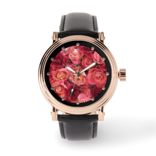 PINK RED ROSE FIELD HORLOGE (Voorkant)