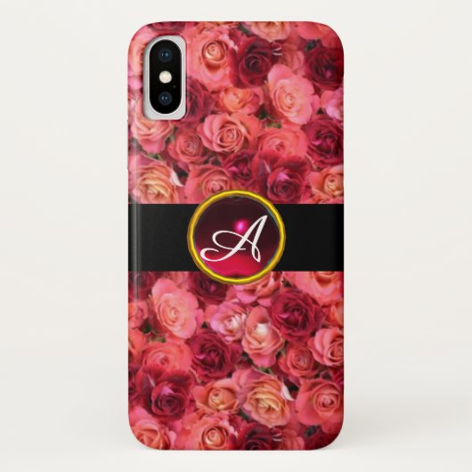 PINK RED ROSE FIELD, RED RUBY GEMSTONE MONOGRAM Case-Mate iPhone CASE (Achterkant)