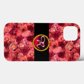 PINK RED ROSE FIELD, RED RUBY GEMSTONE MONOGRAM Case-Mate iPhone CASE (Achterkant (horizontaal))