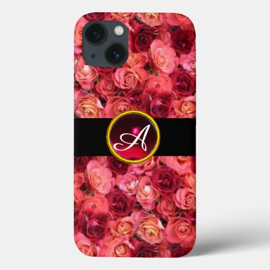 PINK RED ROSE FIELD, RED RUBY GEMSTONE MONOGRAM Case-Mate iPhone CASE (Achterkant)