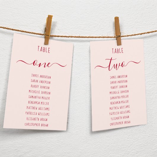 Pink & Red Script Simple Modern Seating Chart Card