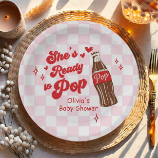  Pink Red She's Ready to Pop Baby Shower Papieren Bordje