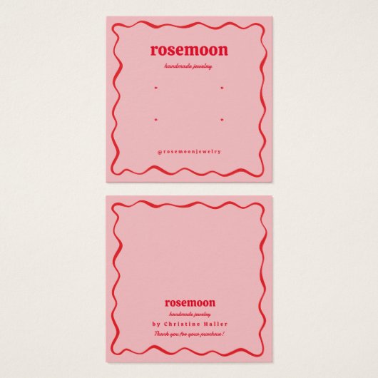 Pink Red Squiggle Modern Earring Display Card (Devant & derrière)
