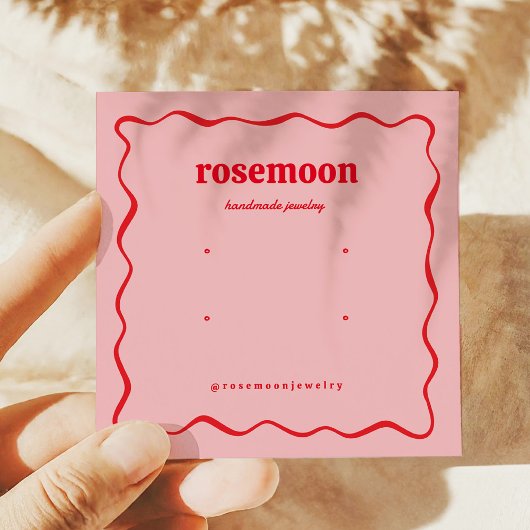 Pink Red Squiggle Modern Earring Display Card