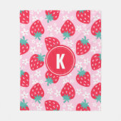 Pink Red Strawberries Floral  Pattern Monogram Fleece Deken (Voorkant)