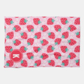 Pink Red Strawberries Floral Pattern Monogram Theedoek (Horizontaal)