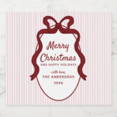 Pink & Red Stripes & Bow Frame Christmas  Bier Etiket (Enkel label)