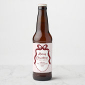 Pink & Red Stripes & Bow Frame Christmas  Bier Etiket (Voorkant)