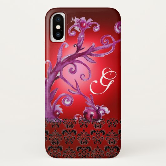 PINK RED SWIRLS, BERRIRAL DAMASK MONOGRAM Case-Mate iPhone CASE (Achterkant)