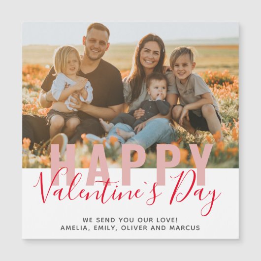 Pink Red Valentine`s Day Script Carte photo de fam (Devant)