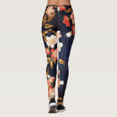 PINK RED WHITE SPRING FLOWERS DEEP BLUE FLORAL LEGGINGS (Achterkant)
