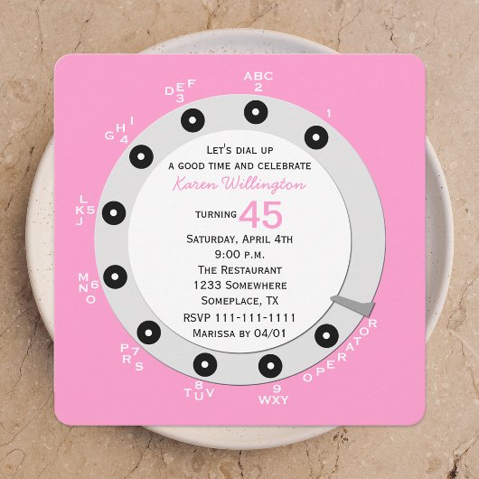 Pink Retro 45e anniversaire Invitation de fête Rot