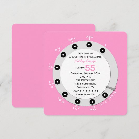 Pink Retro 55e anniversaire de fête Invitation (Devant / Derrière)