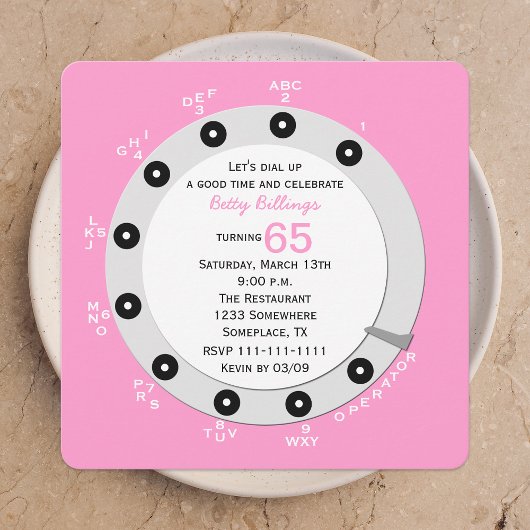 Pink Retro 65e anniversaire Invitation de fête Rot