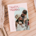 Pink Retro Amour et Merci White Arch Mariage<br><div class="desc">Vintage et simple carte de remerciements mariage avec cadre en arc blanc avec un texte qui dit "amour & merci" dans une police de style rétro avec étoiles en rose. Le message par défaut au verso est modifiable. Une deuxième photo de carré peut être ajoutée au dos de la carte....</div>