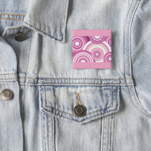 Pink Retro Circles Pattern Vierkante Button 5,1 Cm (In situ)