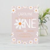 Pink Retro Daisy Invitations de fête d'anniversair (Debout devant)